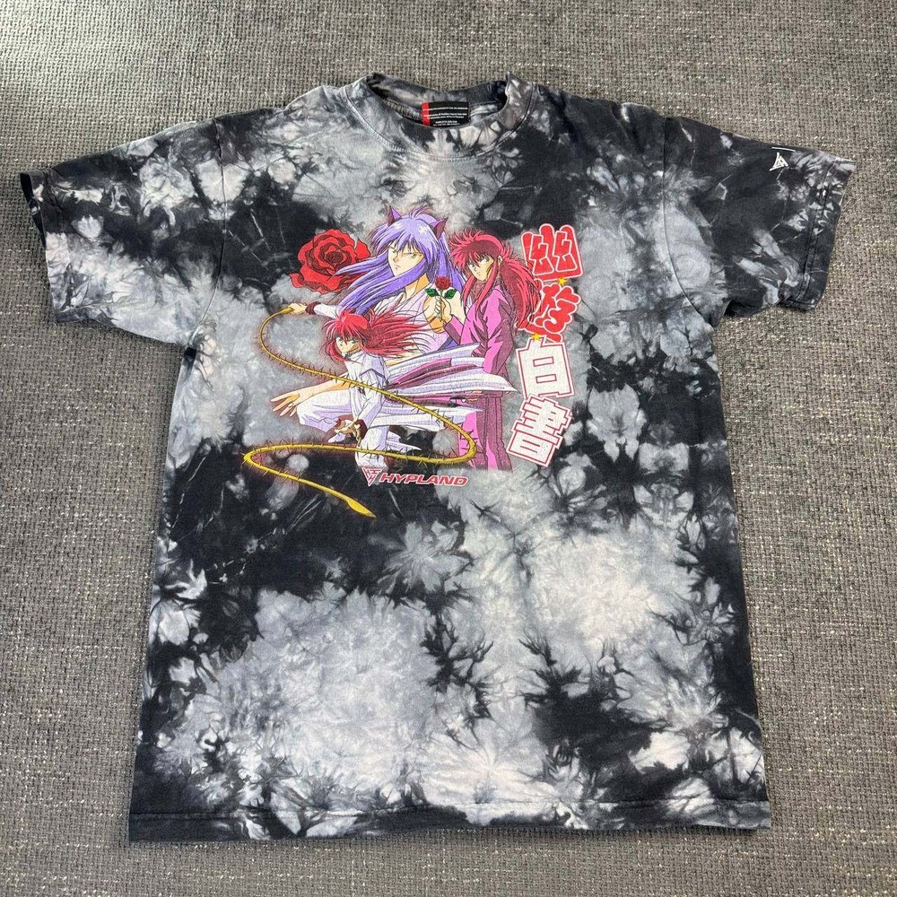 Hypland YuYu Hakusho T-Shirt Unisex Medium Black Tie Dye Anime Graphic Tee